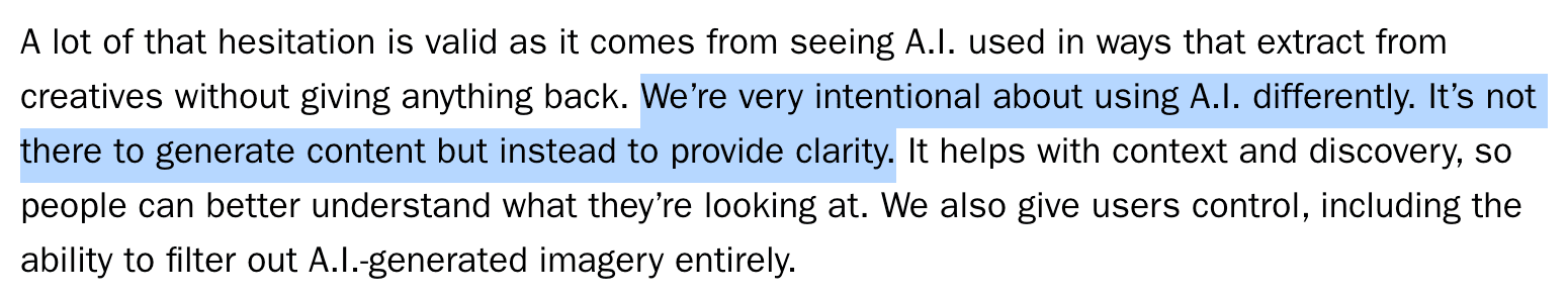 Andy McCune quote about using AI for clarity, context, discovery, and user control.